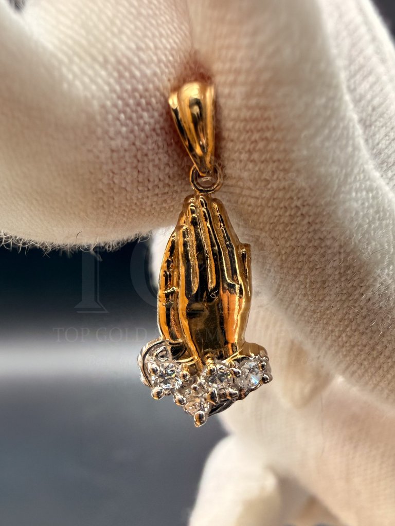 14k Two Tone Gold Cubic Zirconia Praying Hands Pendant